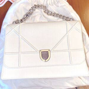 Large Diorama white grained leather bag